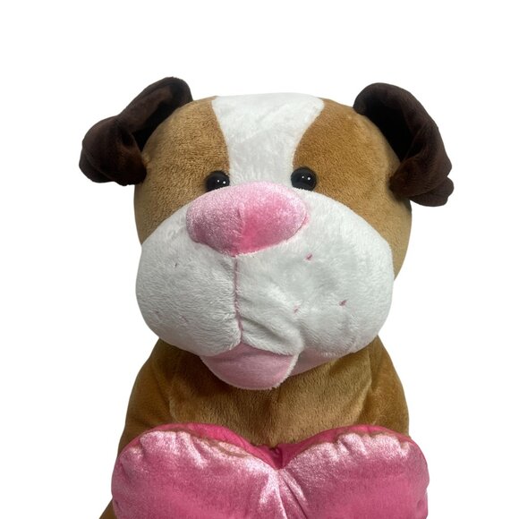Valentine’s Day Puppy Plush Tan & Pink Heart Dog 15” - Picture 2 of 13